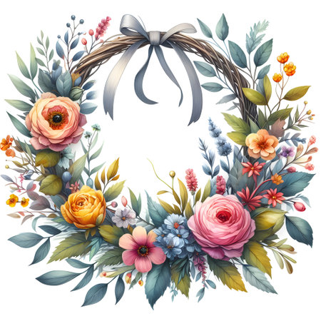 wreath of flowers.frame with flowers.beautiful frame of watercolor flowers in pastel colorsの素材
