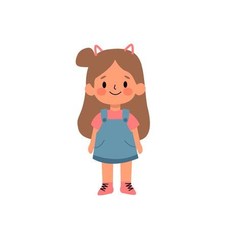 Cute little girls in different clothes. Vector illustration isolated on white background.のイラスト素材