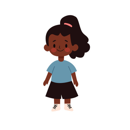 Cute little african american girl cartoon vector illustration graphic designのイラスト素材