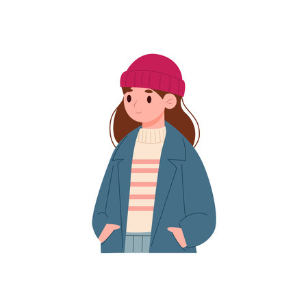 Cute girl in winter clothes. Vector illustration in cartoon style.のイラスト素材