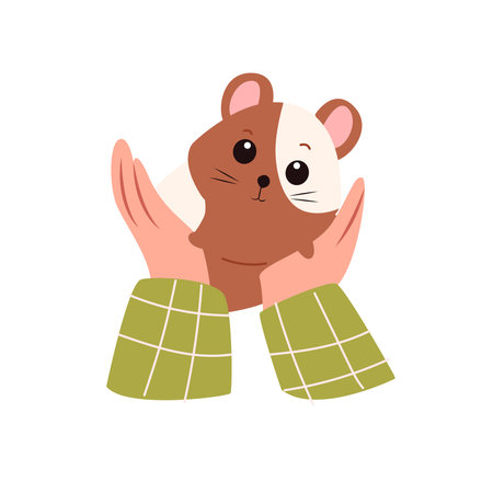 Cute hamster in hands, animal protection concept vector Illustrationのイラスト素材