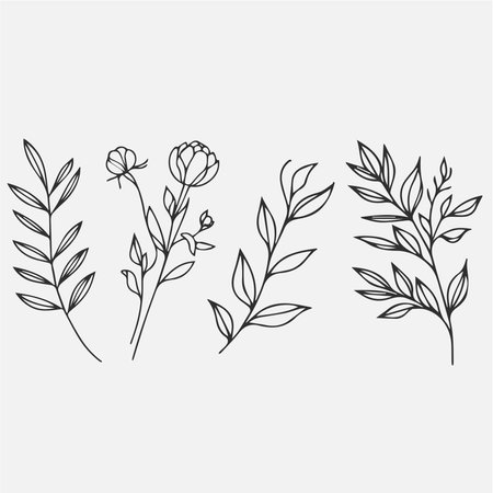 Set of hand drawn flowers. Vector illustration. Isolated on white background.のイラスト素材