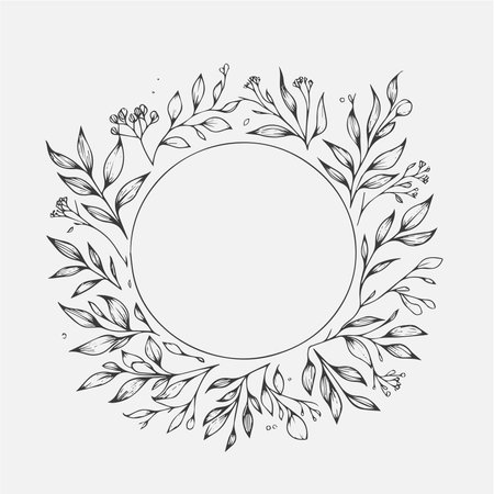 Hand drawn floral wreath with leaves and flowers. Vector illustration.のイラスト素材