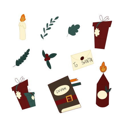Hand drawn christmas icons set. Vector illustration in doodle style.のイラスト素材