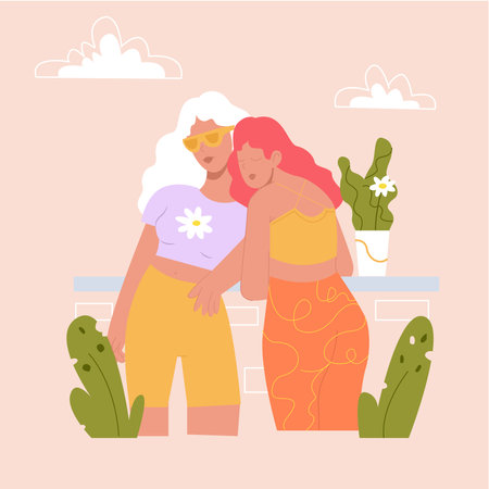 Couple in love on summer vacation. Vector illustration in flat styleのイラスト素材