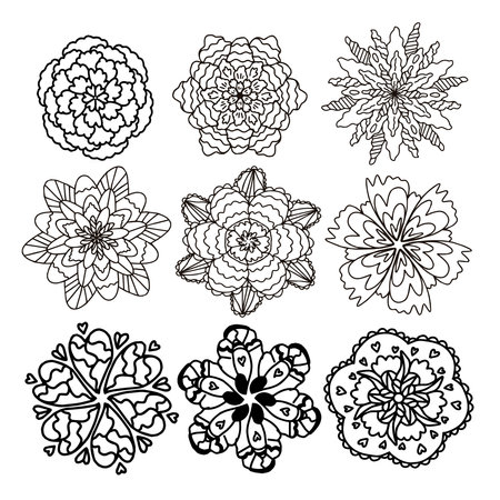 Vector set of hand drawn mandalas. Decorative elements for designのイラスト素材