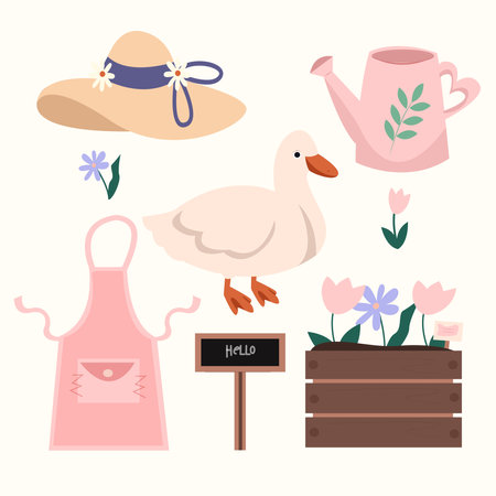 Set of farm elements. Cute collection of farm elements. Vector illustration.のイラスト素材