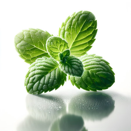 Fresh mint leaves isolated on white background. Mint leaves close up.の素材