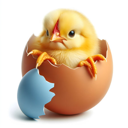 Cute little chicken coming out of an egg. Easter concept.の素材