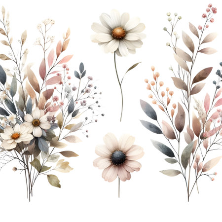 Botanical Watercolor with Small Blossomsの素材