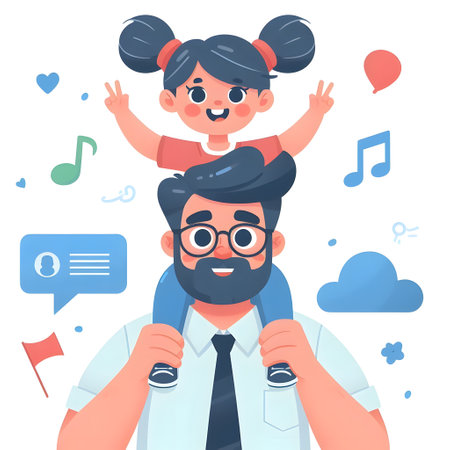 Father and daughter playing together. Happy family concept. Vector illustration in cartoon styleの素材