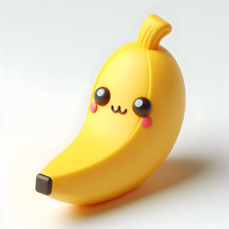 Cute cartoon banana isolated on white background. 3d rendering.の素材