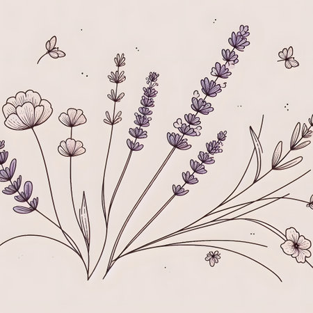 Lavender flowers. Hand drawn vector illustration in sketch style.の素材