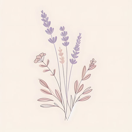 Hand drawn lavender flowers on white background. Vector illustration for your designの素材