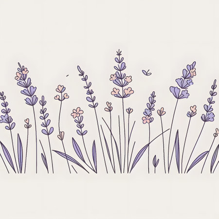 Lavender flowers. Hand drawn vector illustration. Vintage style.の素材