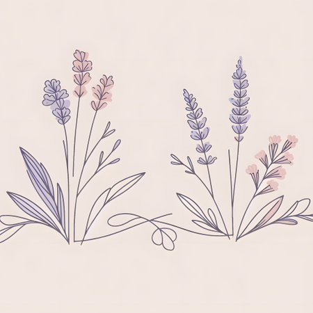 Hand drawn lavender flowers on pastel background, vector illustration.の素材