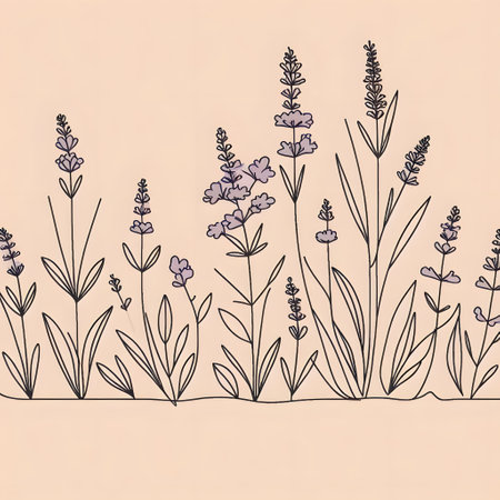 Lavender flowers. Hand drawn vector illustration in sketch style.の素材