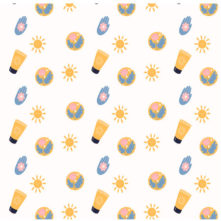 Sunblock seamless pattern. Hand drawn doodle vector illustration.