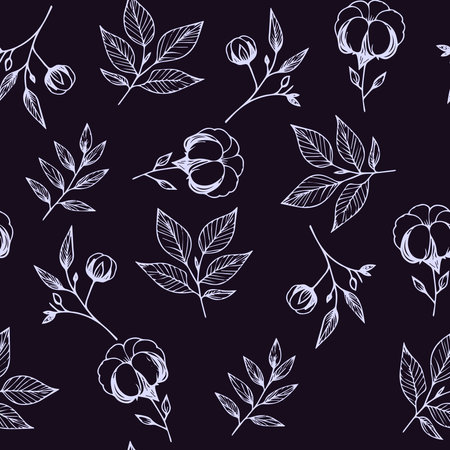 Seamless pattern with hand drawn flowers and leaves. Vector illustration.のイラスト素材