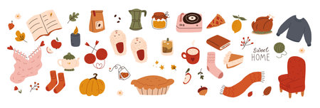 Set of autumn hand drawn doodle elements. Vector illustration.のイラスト素材