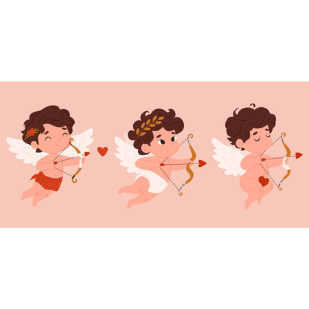 Cute Cupid with bow and arrow. Vector cartoon illustration.のイラスト素材