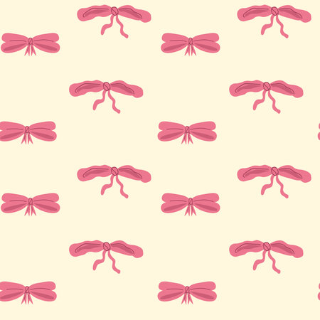 Vector seamless pattern of pink bows on beige background. Hand drawn vector illustration.のイラスト素材
