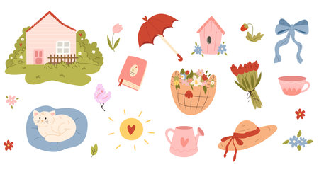 Set of cute hand drawn vector illustrations. Scandinavian style flat design.のイラスト素材