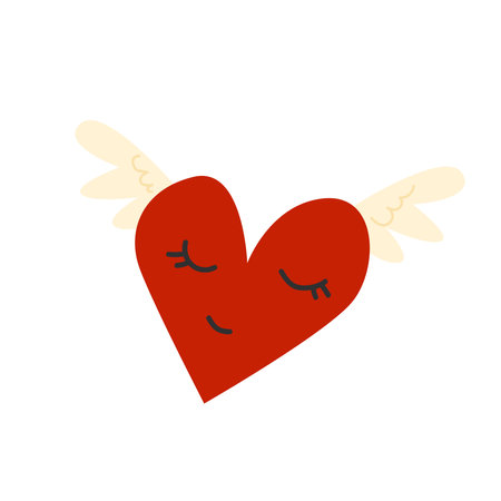 Cute cartoon valentine heart with wings. Vector illustration.のイラスト素材