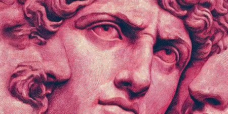 Close up of the face of the Roman Emperor Constantine, Rome, Italy.の素材