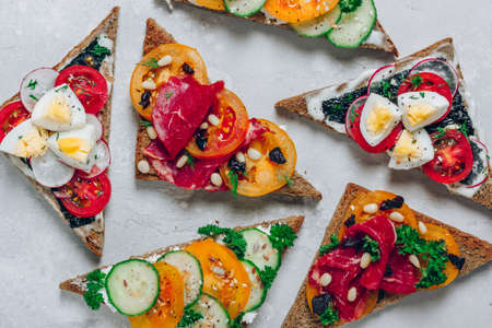 Healthy Italian bruschetta sandwich with fresh ingredientsの写真素材