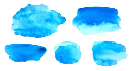 Set of blue watercolor brush strokes and stains with space for your own text. Abstract watercolor background decign. Watercolot spot with space for your textの写真素材