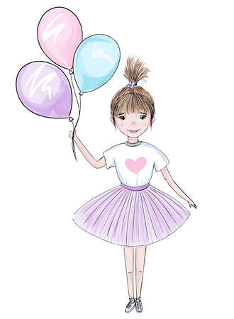 Cute girl with balloons vector design. Sweet princessのイラスト素材