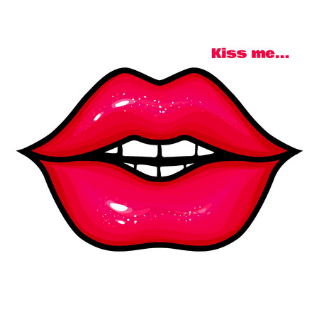 Pink female lips. Glow design. Sweet kiss. Glamour vector illustration. Black and pink. Trendy design.Colorful illustration.のイラスト素材