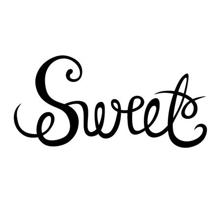 Sweet calligraphy. Hand brushed ink lettering. Lettering type. Typography element for card and banner. Black and white. Isolated text.のイラスト素材