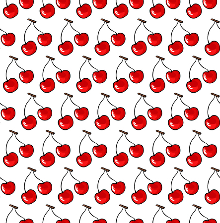 Seamless pattern with cherries. Seamless background with berries. Print for fabric, packaging, wallpaper. Vector red cherry.のイラスト素材
