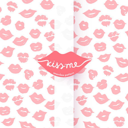 Vector beauty seamless pattern of pink lips.Sexy lip make-up. Sweet kiss.Candy smile wallpaper. Colorful lip illustration, creative background. Fashion stylish wallpaper. Trendy design.Smilling print.のイラスト素材