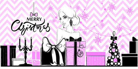 Merry Christmas and Happy New Year vector card.のイラスト素材