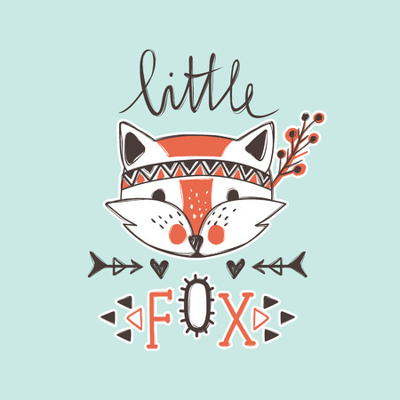 Vector cute fox. Cartoon style. Tribal animals portrait. Doodleのイラスト素材