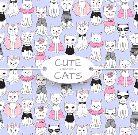 Vector funny cat seamless pattern.のイラスト素材