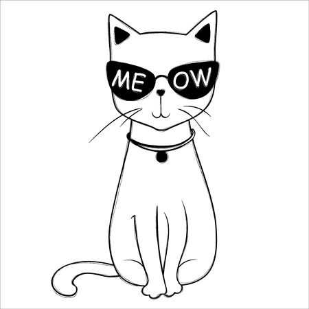 Vector funny cat with crown. Cute kitten hand drawn illustrationのイラスト素材