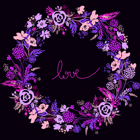 Wreath with flowers vector. Beautiful card with floral pattern.のイラスト素材