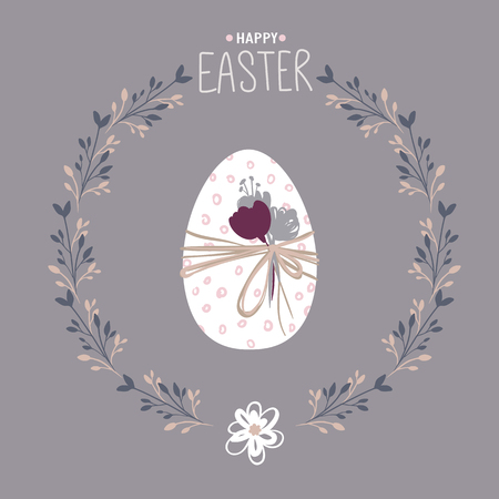 Happy Easter egg. Spring illustration. Holidays vector greeting card. Hand drawn design. Cute floral frame.のイラスト素材