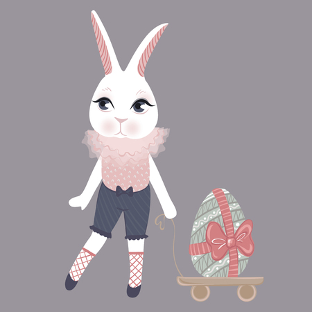 Vector Easter bunny with eggs. Spring illustration. Funny fashion rabbit. Happy Easter greeting card.のイラスト素材