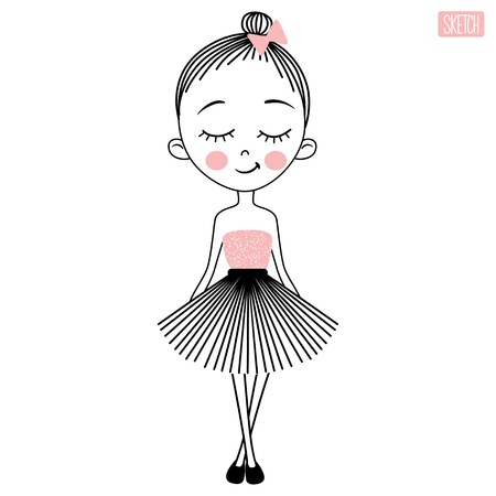 Cute vector girl in dress.のイラスト素材