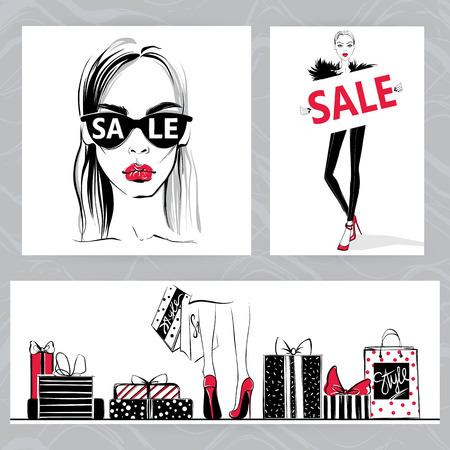 Fashion illustration. Vector stylish girls.のイラスト素材