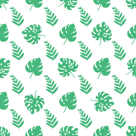 Vector seamless pattern with green tropical leaves. Exotic background. Colorful cartoon summer...