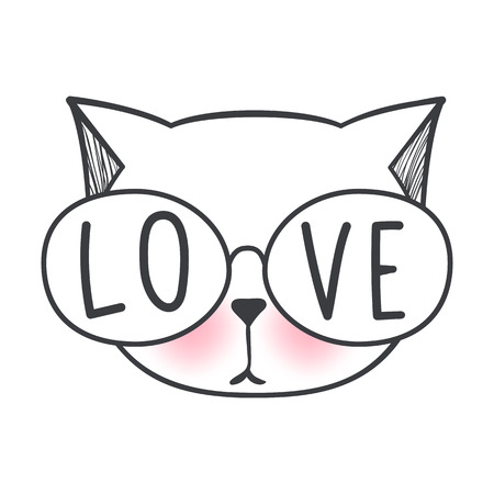 Vector cute fashion cat. Stylish kitten. Doodle Kitty. Kids animals print. Funny character. Cute illustration, trendy design. Naive art. Cats Love.のイラスト素材