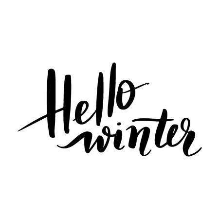 Hello winter - Vector hand drawn lettering phrases. Merry Christmas and Happy New Year 2019. Modern brush calligraphy. Holidays quotes for photo overlays, greeting cards, posters.のイラスト素材