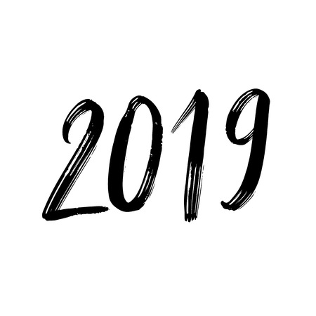 2019 - Vector hand drawn lettering phrases. Merry Christmas and Happy New Year. Modern brush calligraphy. Holidays quotes for photo overlays, greeting cards, posters.のイラスト素材