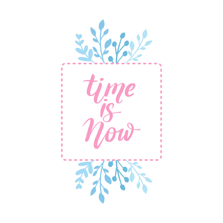 Merry Christmas and Happy New Year vector card. Frame, border with leaves and branches. Greeting cards. Hand drawn lettering phrase for holidays design, posters, postcards on white background.のイラスト素材